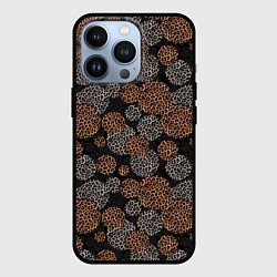 Чехол для iPhone 13 Pro Крупный горох серый желтый с леопардовой текстурой, цвет: 3D-черный