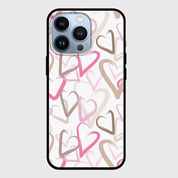 Чехол для iPhone 13 Pro Розовые сердца, цвет: 3D-черный