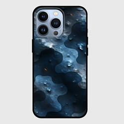 Чехол для iPhone 13 Pro Синий камуфляж с каплями, цвет: 3D-черный