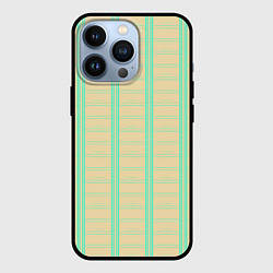 Чехол для iPhone 13 Pro Color beige cage blue stripes, цвет: 3D-черный