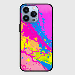 Чехол для iPhone 13 Pro Яркая абстракция из розовых и голубых красок, цвет: 3D-черный