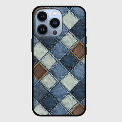 Чехол для iPhone 13 Pro Джинсовый пэчворк ромбовый узор, цвет: 3D-черный