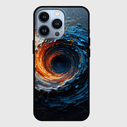 Чехол для iPhone 13 Pro Краска синяя и оранжевая в форме вихря, цвет: 3D-черный