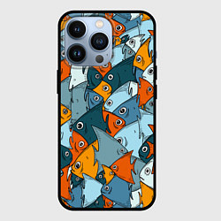 Чехол для iPhone 13 Pro Много рыб, цвет: 3D-черный