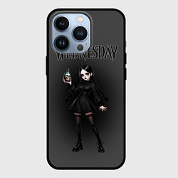 Чехол для iPhone 13 Pro Уэнсдей стоит в динамичной позе и держит пузырек я, цвет: 3D-черный