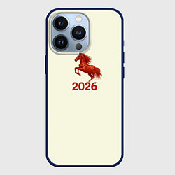 Чехол для iPhone 13 Pro Символ 2026 года красная огненная лошадь, цвет: 3D-тёмно-синий