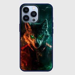 Чехол для iPhone 13 Pro Мифический волк в молниях, цвет: 3D-тёмно-синий