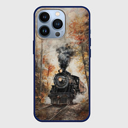 Чехол для iPhone 13 Pro Ретро иллюстрация старого паровоза, цвет: 3D-тёмно-синий