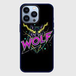 Чехол для iPhone 13 Pro Голова волка со светящимися желтыми глазами, цвет: 3D-тёмно-синий