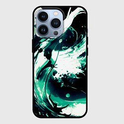 Чехол для iPhone 13 Pro Чёрно-зелёный абстракция волна, цвет: 3D-черный