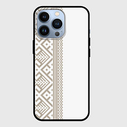 Чехол для iPhone 13 Pro Узоры славянские в бежевом цвете, цвет: 3D-черный