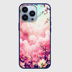 Чехол для iPhone 13 Pro Фантастический цветочный розовый с облаками, цвет: 3D-тёмно-синий