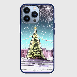 Чехол для iPhone 13 Pro Москва - новогодний салют, цвет: 3D-тёмно-синий