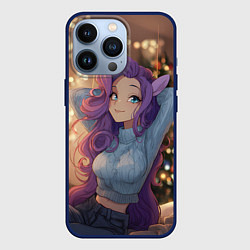 Чехол для iPhone 13 Pro Девушка в образе лошадки на новый год, цвет: 3D-тёмно-синий