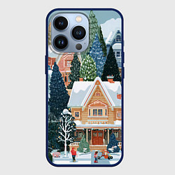 Чехол для iPhone 13 Pro Новогодний елочный двор, цвет: 3D-тёмно-синий