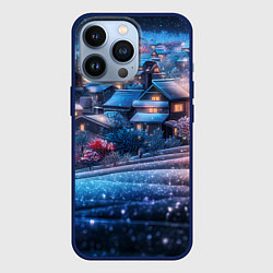 Чехол для iPhone 13 Pro Новогодний двор в блестках, цвет: 3D-тёмно-синий