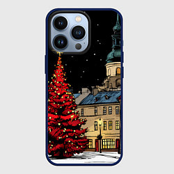 Чехол для iPhone 13 Pro Красная новогодняя елка, цвет: 3D-тёмно-синий