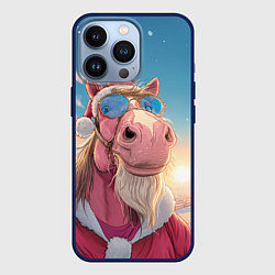 Чехол для iPhone 13 Pro Новогодний конь сэлфи, цвет: 3D-тёмно-синий