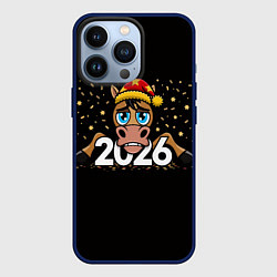 Чехол для iPhone 13 Pro Недовольный новогодний конь, цвет: 3D-тёмно-синий