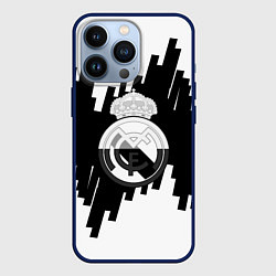 Чехол для iPhone 13 Pro Реал Мадрид белая геометрия, цвет: 3D-тёмно-синий