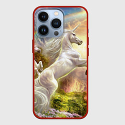 Чехол для iPhone 13 Pro Радужный единорог, цвет: 3D-красный