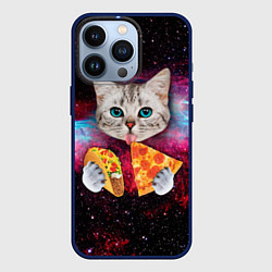 Чехол для iPhone 13 Pro Кот с едой, цвет: 3D-тёмно-синий