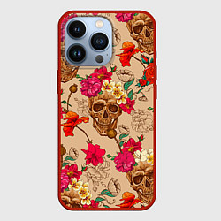 Чехол для iPhone 13 Pro Черепа в цветах, цвет: 3D-красный