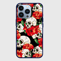 Чехол для iPhone 13 Pro Черепки и розы, цвет: 3D-тёмно-синий