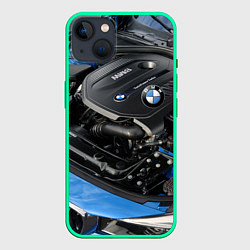 Чехол для iPhone 14 Plus BMW Engine Twin Power Turbo, цвет: 3D-мятный