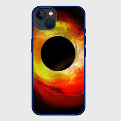 Чехол для iPhone 14 Plus Черная дыра на красно-желтом фоне, цвет: 3D-тёмно-синий