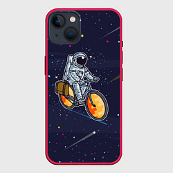 Чехол для iPhone 14 Plus Космонавт на велосипеде, цвет: 3D-малиновый