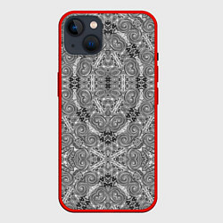 Чехол для iPhone 14 Plus Black and white oriental ornament, цвет: 3D-красный