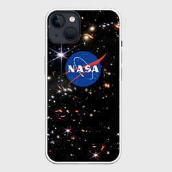 Чехол для iPhone 14 Plus Самое четкое изображение ранней Вселенной NASA Лог, цвет: 3D-белый