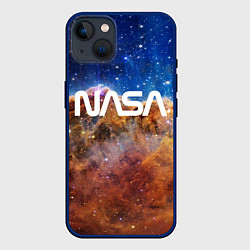 Чехол для iPhone 14 Plus Лого NASA и Туманность Киля, цвет: 3D-тёмно-синий