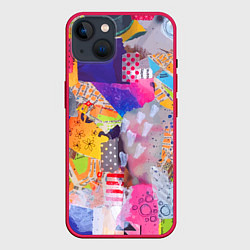 Чехол для iPhone 14 Plus Patchwork quilt Fashion trend, цвет: 3D-малиновый