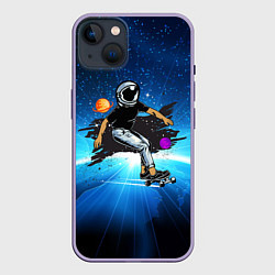 Чехол для iPhone 14 Plus Космонавт на скейте в космосе, цвет: 3D-серый