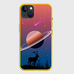 Чехол для iPhone 14 Plus Сатурн на фоне падающих звезд и кометы, цвет: 3D-желтый