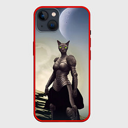 Чехол для iPhone 14 Plus Лунная кошка, цвет: 3D-красный