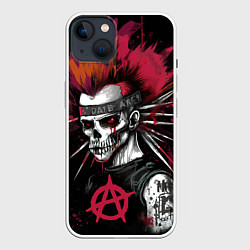 Чехол для iPhone 14 Plus Скелет панк анархист, цвет: 3D-белый