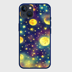 Чехол для iPhone 14 Plus Космос, Луна и Солнце, цвет: 3D-тёмно-синий