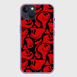 Чехол для iPhone 14 Plus Красные смайлы, цвет: 3D-серый