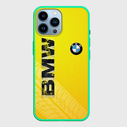 Чехол для iPhone 14 Pro Max BMW СЛЕДЫ ШИН БМВ, цвет: 3D-мятный