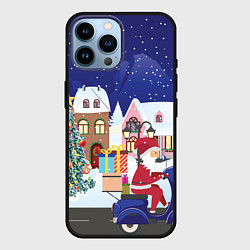 Чехол для iPhone 14 Pro Max Дед Мороз едет на скутере с подарками в Новогоднюю, цвет: 3D-черный