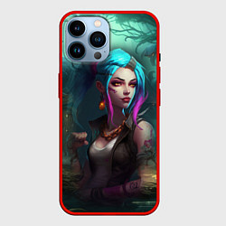Чехол для iPhone 14 Pro Max Jinx fantasy art Arcane League of Legends, цвет: 3D-красный