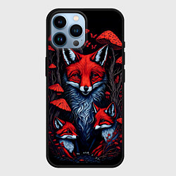 Чехол для iPhone 14 Pro Max Красный лис и грибы, цвет: 3D-черный