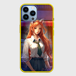 Чехол для iPhone 14 Pro Max Студентка девушка лиса, цвет: 3D-желтый