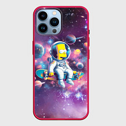Чехол для iPhone 14 Pro Max Барт Симпсон со скейтбордом в космосе, цвет: 3D-малиновый