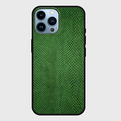 Чехол для iPhone 14 Pro Max Змеиная зеленая кожа, цвет: 3D-черный