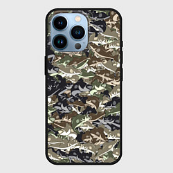Чехол для iPhone 14 Pro Камуфляж для рыбака, цвет: 3D-черный