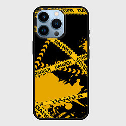 Чехол для iPhone 14 Pro Лента DANGER, цвет: 3D-черный